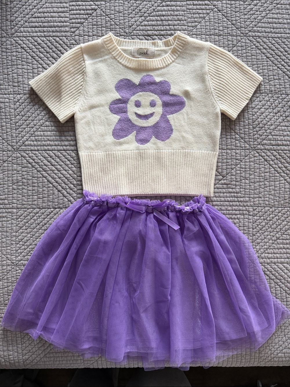 Peek Cream Top with Purple Flower and Purple Tulle Skirt Kids Matching Set